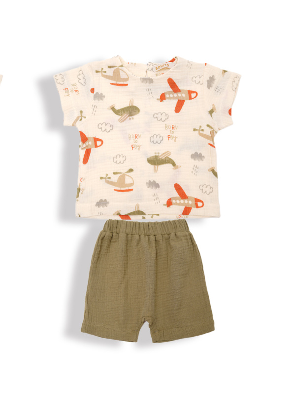 картинка ЧЗ Комплект для мальчика (футболка и шорты) 68-86 см 100% хлопок BONITO KIDS/OP1943M(ЧЗ)/уп.4шт./меш.256шт. от BonitoKids