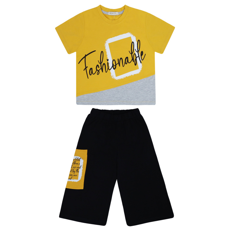 картинка БГ_ЧЗ Комплект для девочки (футболка и кюлоты) 8-12 лет 92% хлопок, 8% лайкра BONITO KIDS/BK1581KP(ЧЗ)/уп.5шт./меш.210шт. от BonitoKids