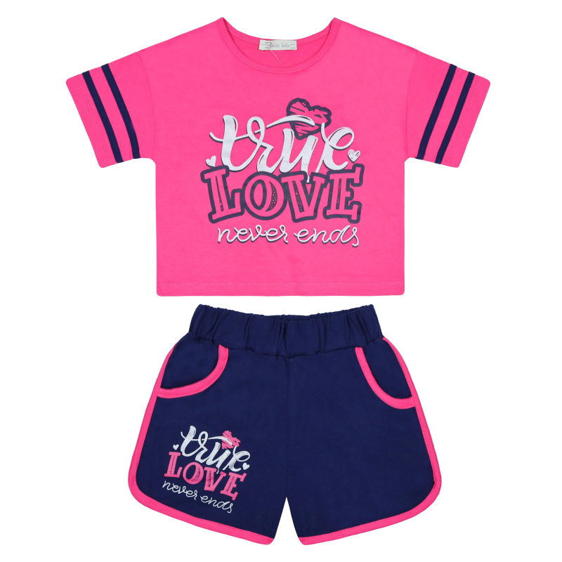 картинка БГ_ЧЗ Комплект для девочки (футболка и шорты) 5-8 лет 100% хлопок BONITO KIDS/BK5042KP(ЧЗ)/уп.4шт./меш.400шт. от BonitoKids
