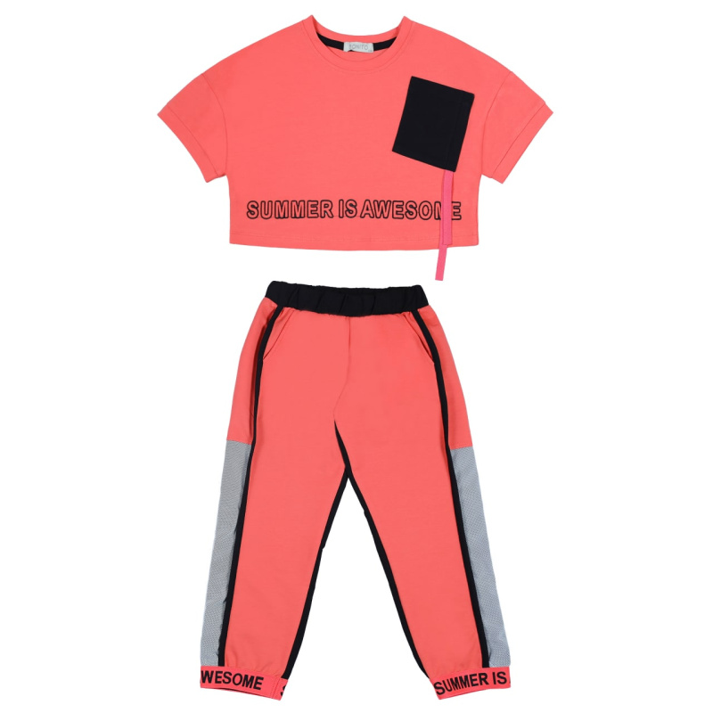 картинка ЧЗ Комплект для девочки (футболка и бриджи) 8-12 лет 92% хлопок, 8% лайкра BONITO KIDS/BK1588KP(ЧЗ)/уп.5шт./меш. 150шт. от BonitoKids