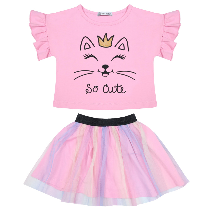 картинка БГ_ЧЗ Комплект для девочки (футболка и юбка) 3-7 лет 92% хлопок, 8 % лайкра BONITO KIDS/BK1564KP(ЧЗ)/уп.5шт./меш. 300шт. от BonitoKids