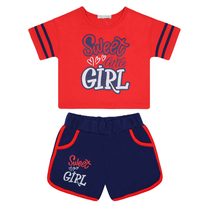 картинка БГ_ЧЗ Комплект для девочки (футболка и шорты) 5-8 лет 100% хлопок BONITO KIDS/BK5042KP(ЧЗ)/уп.4шт./меш.400шт. от BonitoKids