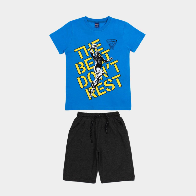 картинка ЧЗ Комплект для мальчика (футболка и шорты) 8-12 лет 95% хлопок, 5% эластан BONITO KIDS/OP1816(ЧЗ)/уп.5 шт./меш.180шт. от BonitoKids