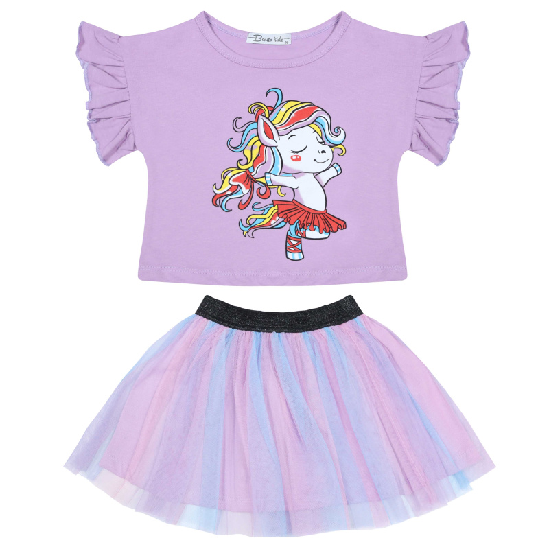 картинка БГ_ЧЗ Комплект для девочки (футболка и юбка) 3-7 лет 92% хлопок, 8 % лайкра BONITO KIDS/BK1564KP(ЧЗ)/уп.5шт./меш. 300шт. от BonitoKids