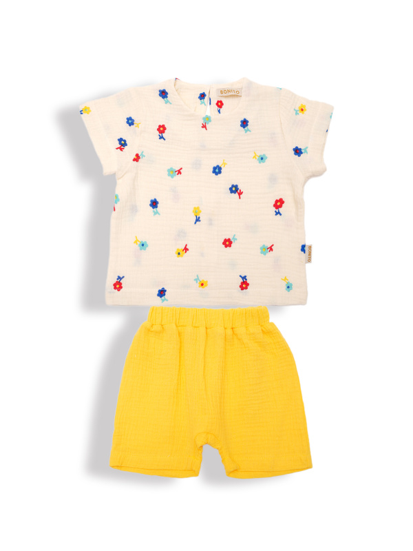 картинка ЧЗ Комплект для девочки (футболка и шорты) 68-86 см 100% хлопок BONITO KIDS/OP1943D(ЧЗ)/уп.4шт./меш.256шт. от BonitoKids