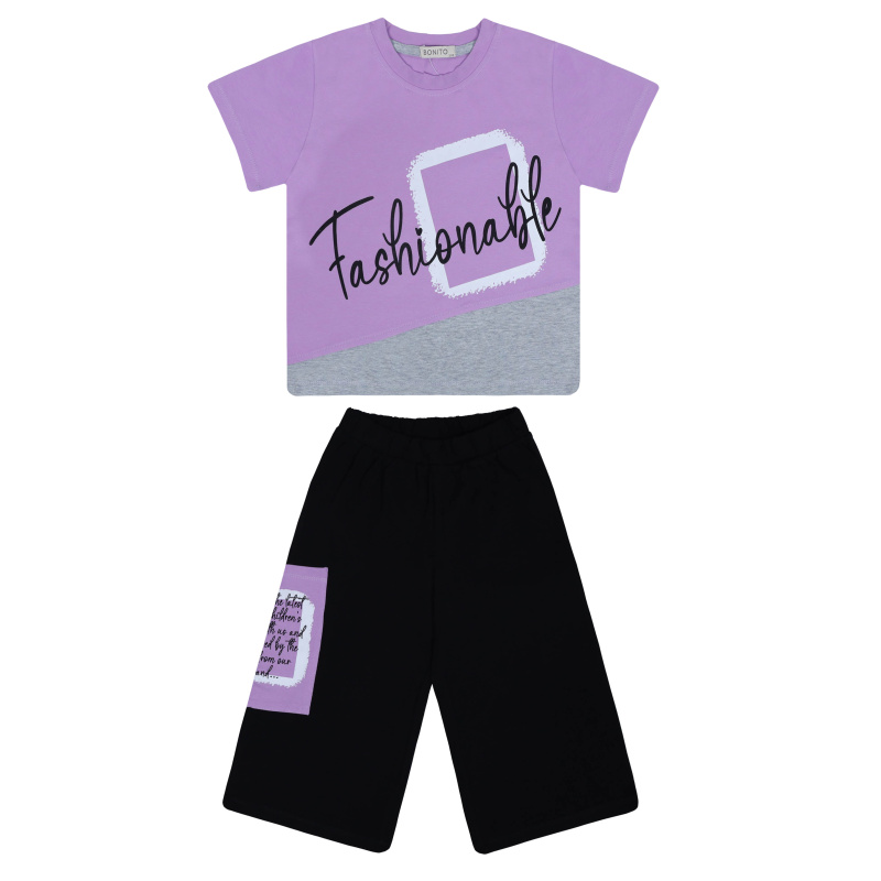 картинка БГ_ЧЗ Комплект для девочки (футболка и кюлоты) 8-12 лет 92% хлопок, 8% лайкра BONITO KIDS/BK1581KP(ЧЗ)/уп.5шт./меш.210шт. от BonitoKids