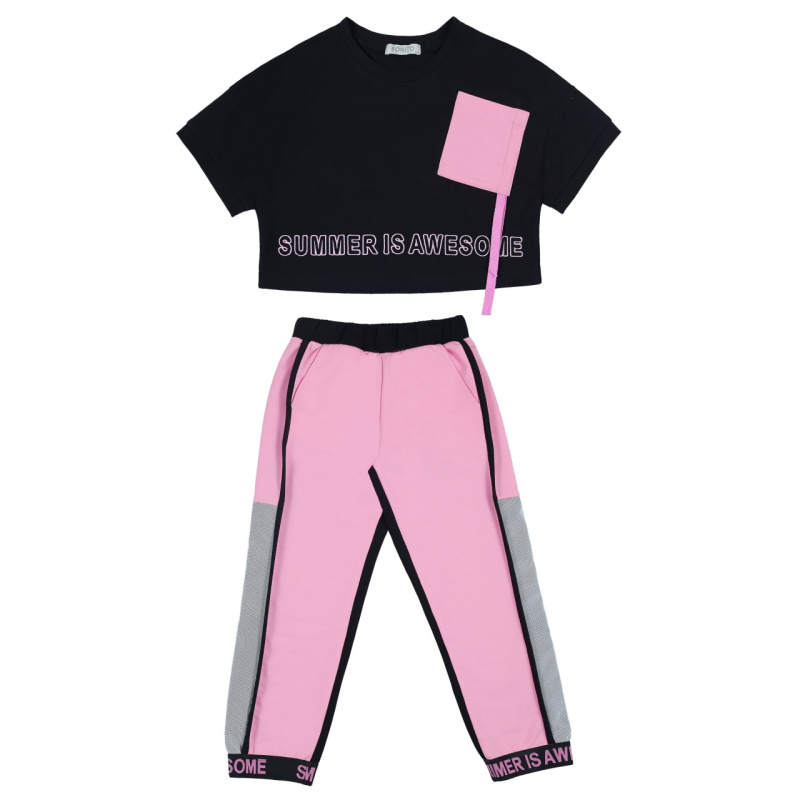 картинка ЧЗ Комплект для девочки (футболка и бриджи) 8-12 лет 92% хлопок, 8% лайкра BONITO KIDS/BK1588KP(ЧЗ)/уп.5шт./меш. 150шт. от BonitoKids