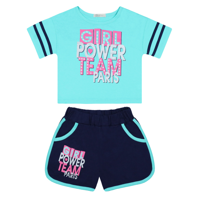 картинка БГ_ЧЗ Комплект для девочки (футболка и шорты) 5-8 лет 100% хлопок BONITO KIDS/BK5042KP(ЧЗ)/уп.4шт./меш.400шт. от BonitoKids