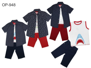 картинка Комплект для мальчика (майка, рубашка и шорты) 3-7 лет 95% хлопок, 5% эластан BONITO KIDS /уп.5шт./меш.150шт. от BonitoKids
