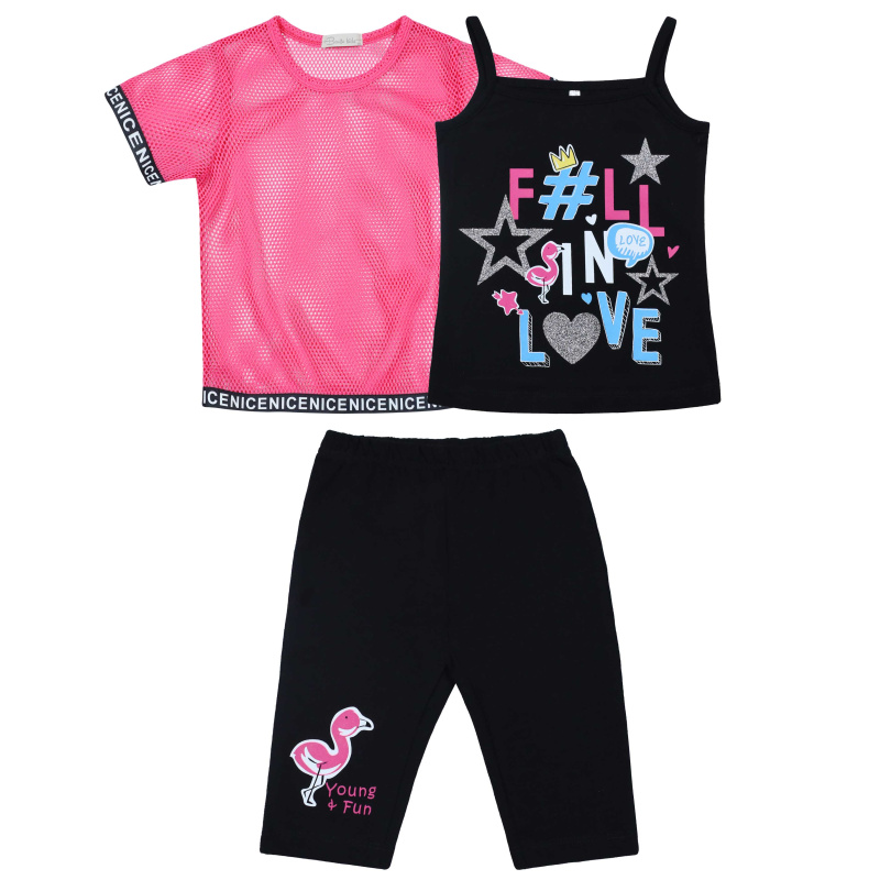 картинка ЧЗ Комплект для девочки (футболка, бриджи, майка) 3-7 лет 92% хлопок, 8% лайкра BONITO KIDS/BK1608KP(ЧЗ)/уп.5шт./меш.300шт. от BonitoKids