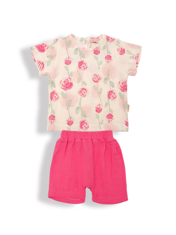 картинка ЧЗ Комплект для девочки (футболка и шорты) 68-86 см 100% хлопок BONITO KIDS/OP1943D(ЧЗ)/уп.4шт./меш.256шт. от BonitoKids