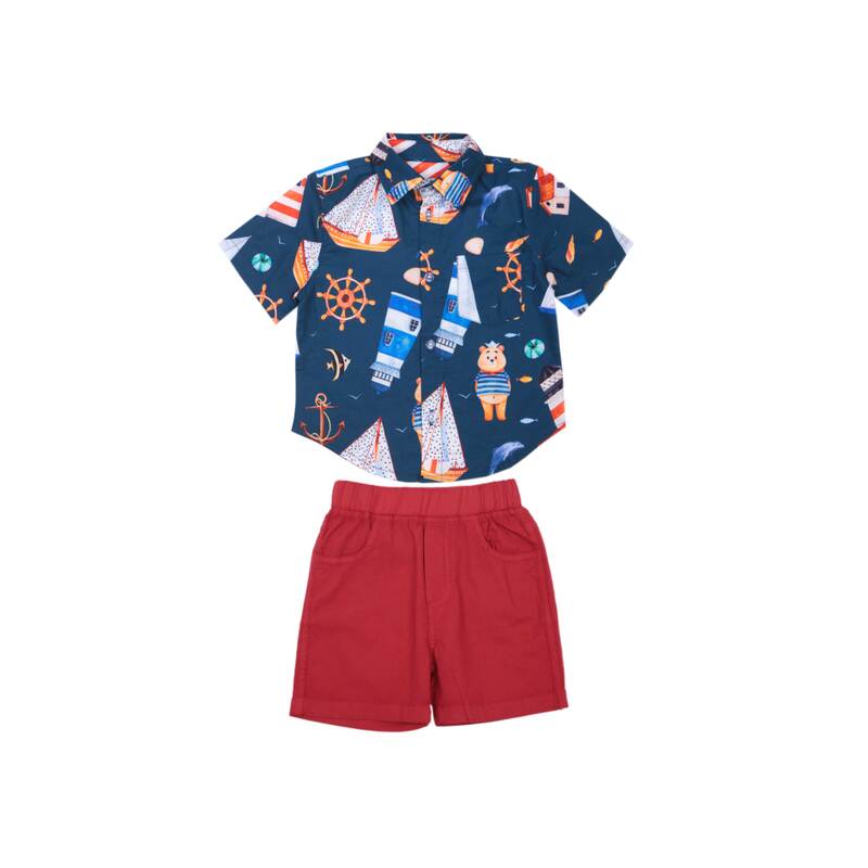 картинка ЧЗ Комплект для мальчика (рубашка и шорты) 2-6 лет 100% хлопок BONITO KIDS/OP1665(ЧЗ)/уп.5шт./меш.360шт. от BonitoKids