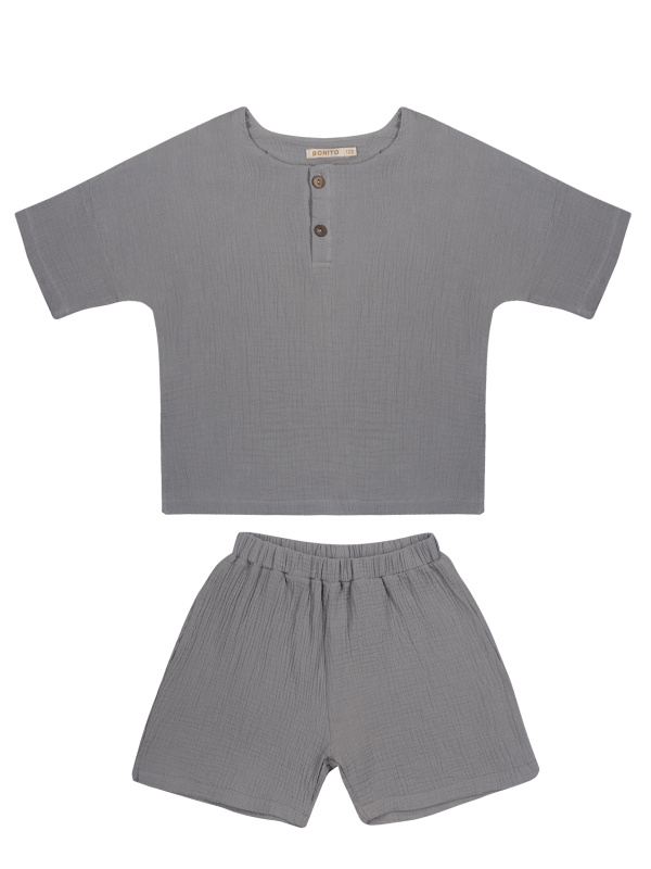 картинка ЧЗ Комплект для мальчика (футболка и шорты) 2-5 лет 100% хлопок BONITO KIDS/OP1937(2026)(ЧЗ)/уп.4шт./меш.244 шт. от BonitoKids