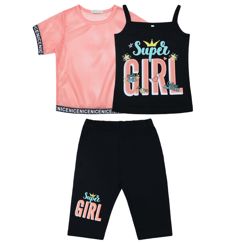 картинка ЧЗ Комплект для девочки (футболка, бриджи, майка) 3-7 лет 92% хлопок, 8% лайкра BONITO KIDS/BK1608KP(ЧЗ)/уп.5шт./меш.300шт. от BonitoKids