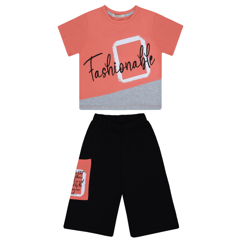 картинка БГ_ЧЗ Комплект для девочки (футболка и кюлоты) 8-12 лет 92% хлопок, 8% лайкра BONITO KIDS/BK1581KP(ЧЗ)/уп.5шт./меш.210шт. от BonitoKids