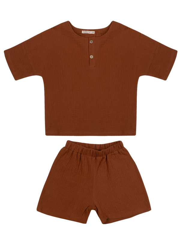 картинка ЧЗ Комплект для мальчика (футболка и шорты) 6-9 лет 100% хлопок BONITO KIDS/OP1938(2026)(ЧЗ)/уп.4шт./меш.220шт. от BonitoKids