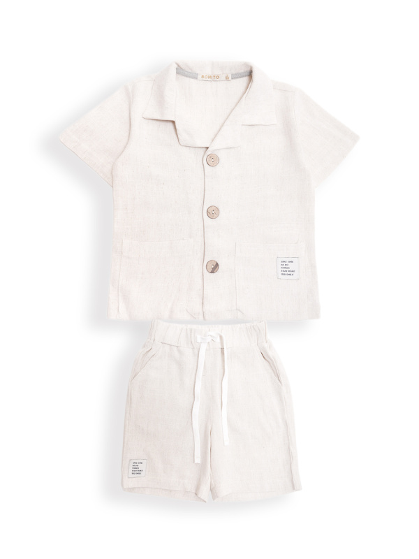 картинка ЧЗ Комплект для мальчика (рубашка и шорты) 3-7 лет 65% вискоза 35% лен, BONITO KIDS/OP1956(ЧЗ)/уп.5шт./меш.220шт. от BonitoKids