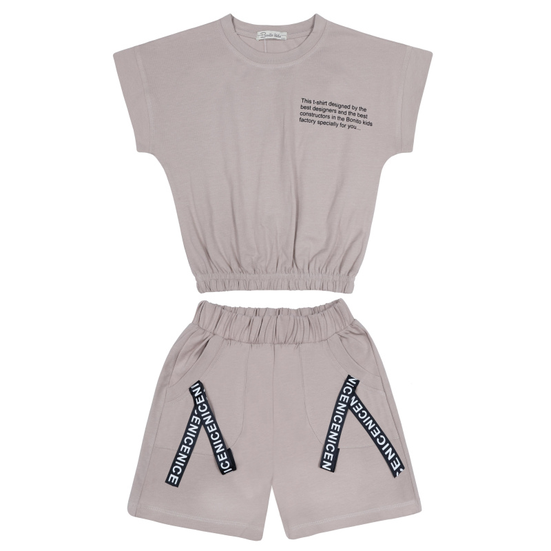картинка БГ_ЧЗ Комплект для девочки (футболка и шорты) 5-8 лет 92% хлопок, 8% лайкра BONITO KIDS/BK1578P(ЧЗ)/уп.4шт./меш.300шт. от BonitoKids