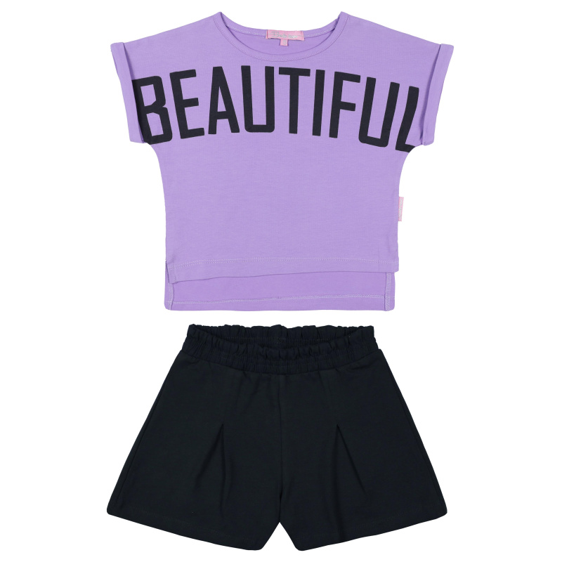 картинка ЧЗ Комплект для девочки (футболка и шорты) 5-8 лет 92% хлопок, 8% лайкра BONITO KIDS/BK1697FSH(ЧЗ)/уп.4шт./меш.300шт. от BonitoKids