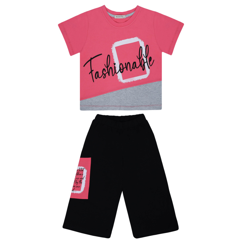 картинка БГ_ЧЗ Комплект для девочки (футболка и кюлоты) 8-12 лет 92% хлопок, 8% лайкра BONITO KIDS/BK1581KP(ЧЗ)/уп.5шт./меш.210шт. от BonitoKids