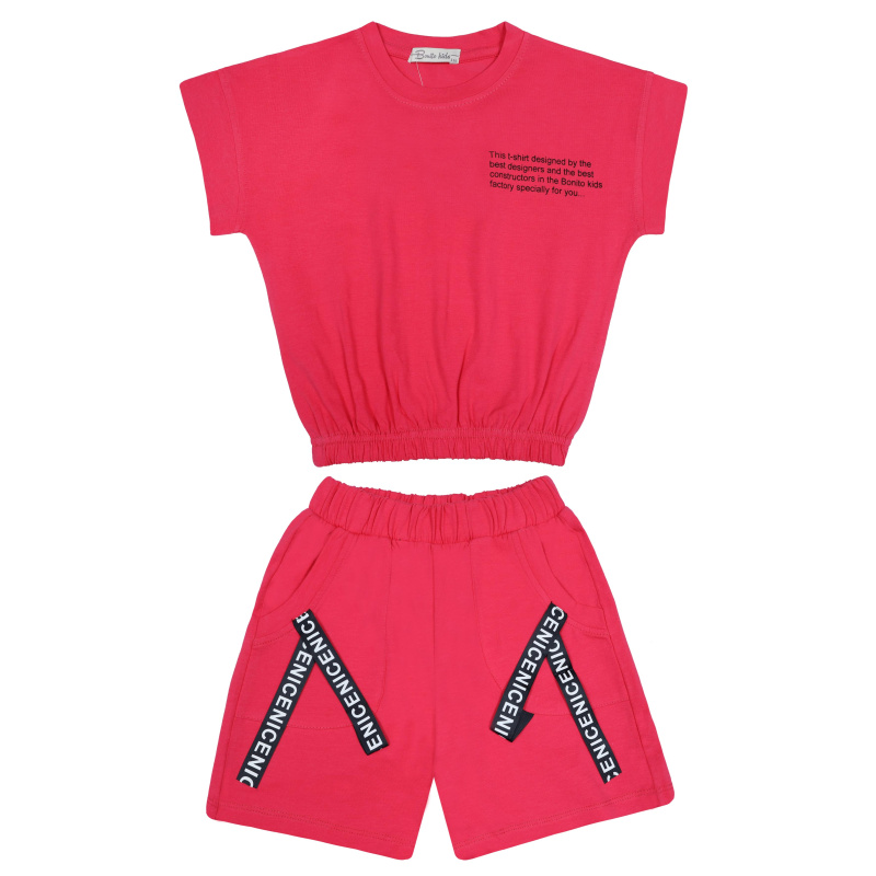 картинка БГ_ЧЗ Комплект для девочки (футболка и шорты) 5-8 лет 92% хлопок, 8% лайкра BONITO KIDS/BK1578P(ЧЗ)/уп.4шт./меш.300шт. от BonitoKids