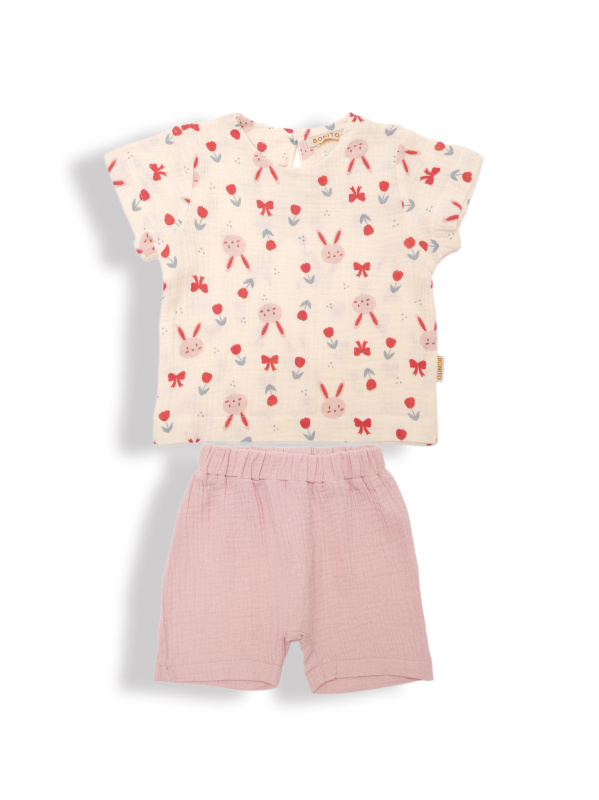 картинка ЧЗ Комплект для девочки (футболка и шорты) 68-86 см 100% хлопок BONITO KIDS/OP1943D(ЧЗ)/уп.4шт./меш.256шт. от BonitoKids