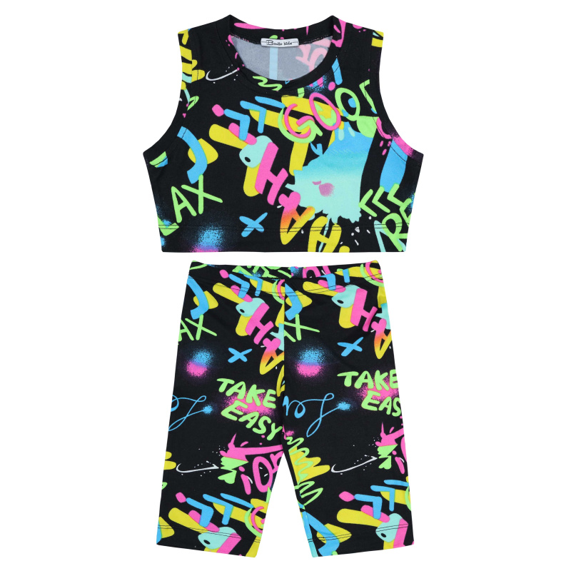 картинка БГ_ЧЗ Комплект для девочки (топ и бриджи) 8-12 лет 100% полиэстер BONITO KIDS/BK1784KP(04-24)(ЧЗ)/уп.5шт./меш.500шт. от BonitoKids