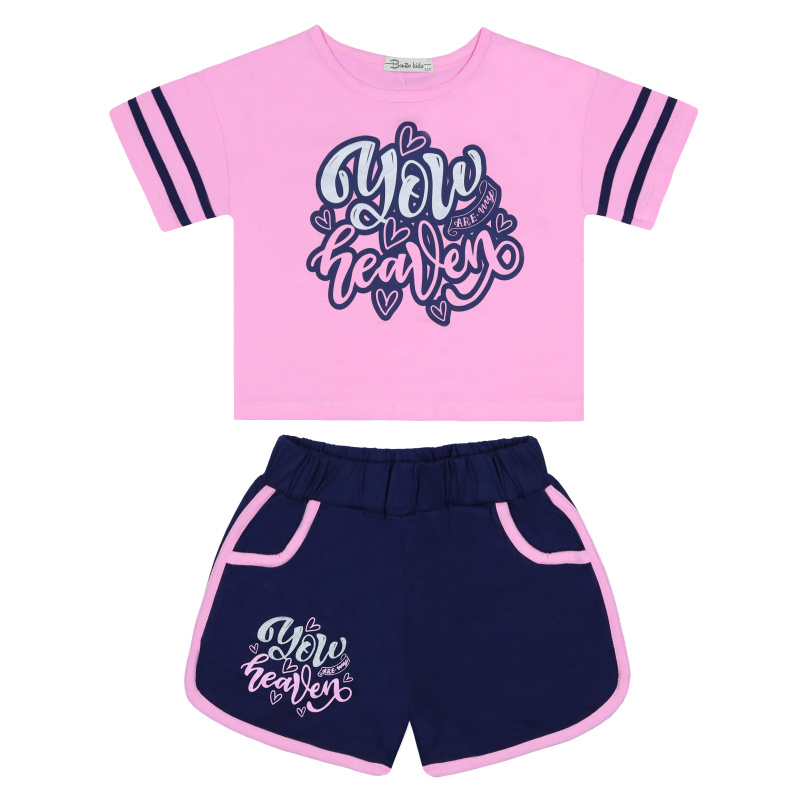 картинка БГ_ЧЗ Комплект для девочки (футболка и шорты) 5-8 лет 100% хлопок BONITO KIDS/BK5042KP(ЧЗ)/уп.4шт./меш.400шт. от BonitoKids