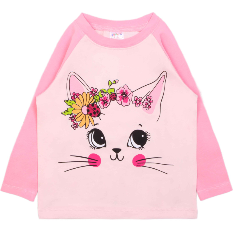 картинка Футболка с длинным рукавом для девочек 1,5-4 лет, 95% хл. 5% эл., BONITO KIDS/OP1712/уп.4шт./меш.532шт. от BonitoKids