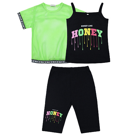 картинка ЧЗ Комплект для девочки (футболка, бриджи, майка) 3-7 лет 92% хлопок, 8% лайкра BONITO KIDS/BK1608KP(ЧЗ)/уп.5шт./меш.300шт. от магазина