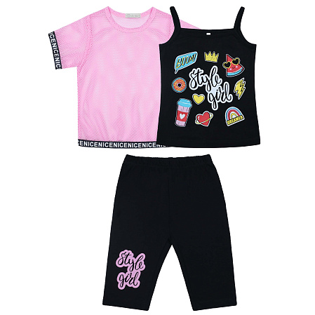 картинка ЧЗ Комплект для девочки (футболка, бриджи, майка) 3-7 лет 92% хлопок, 8% лайкра BONITO KIDS/BK1608KP(ЧЗ)/уп.5шт./меш.300шт. от магазина