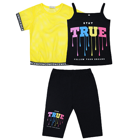 картинка ЧЗ Комплект для девочки (футболка, бриджи, майка) 3-7 лет 92% хлопок, 8% лайкра BONITO KIDS/BK1608KP(ЧЗ)/уп.5шт./меш.300шт. от магазина